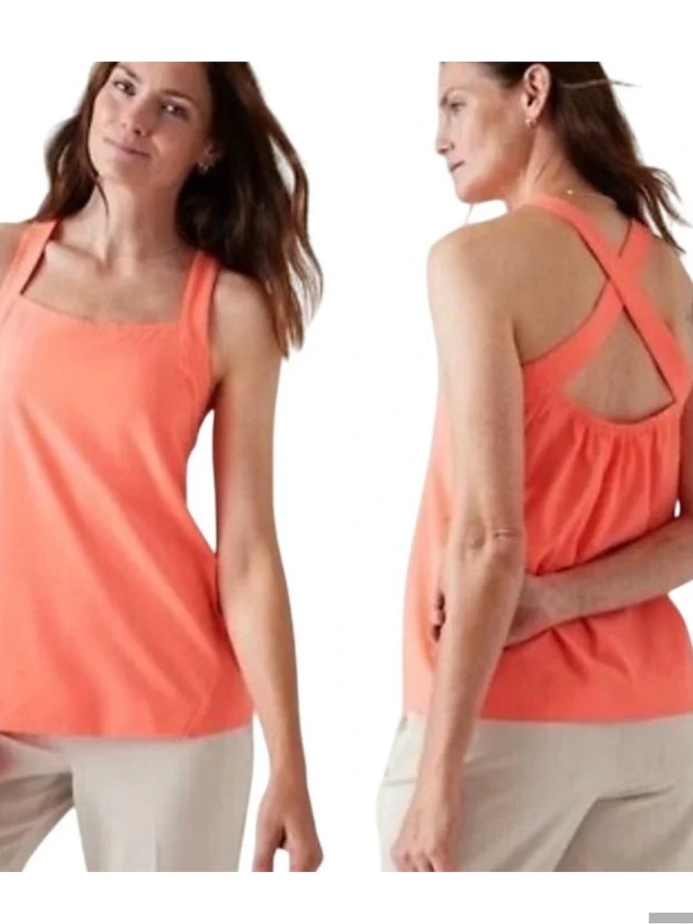 Athleta “Arrival” Square-Neck Cross-Back Neon Tank Top, Sz Large